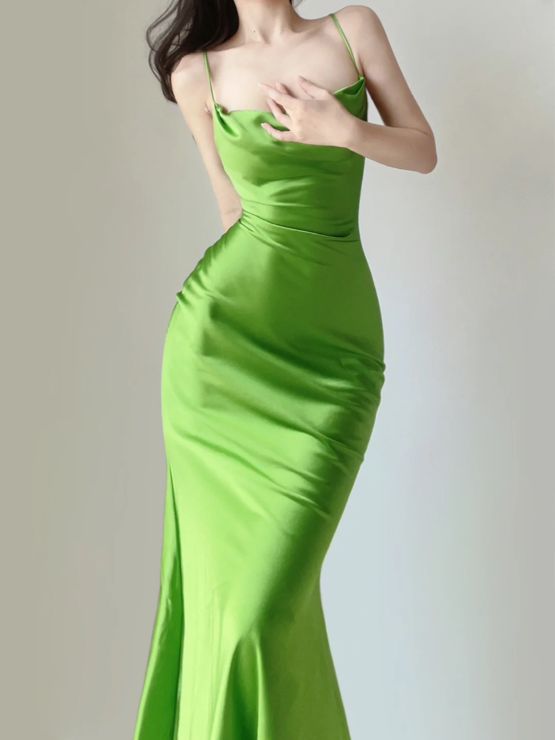 Apple Green Straps Mermaid Satin Long Party Dress Simple Evening Dress, DP5376