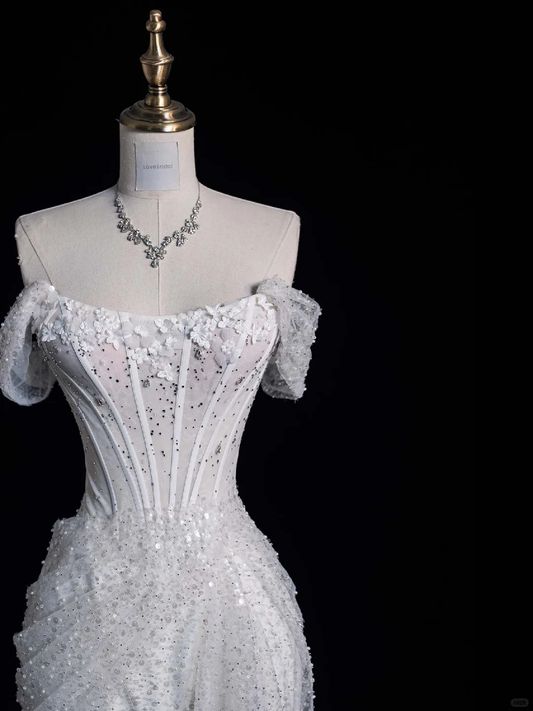 Superbe robe sirène à paillettes et épaules dénudées, tenue de soirée, d'anniversaire, de mariage, DP5254