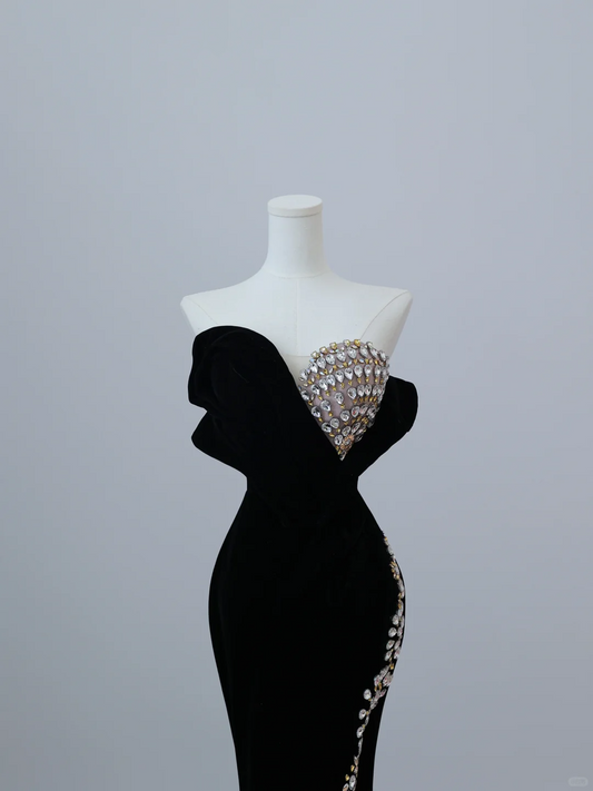 Sexy Strapless Black Mermaid Beading Long Formal Evening Dress Party Dress, DP5148