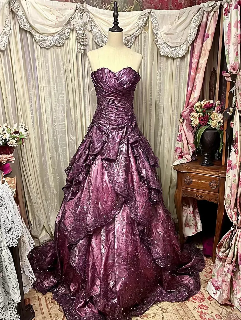 Retro Purple Sweetheart A-Line Beaded Formal Prom Dress Birthday Ball Gown, DP5418