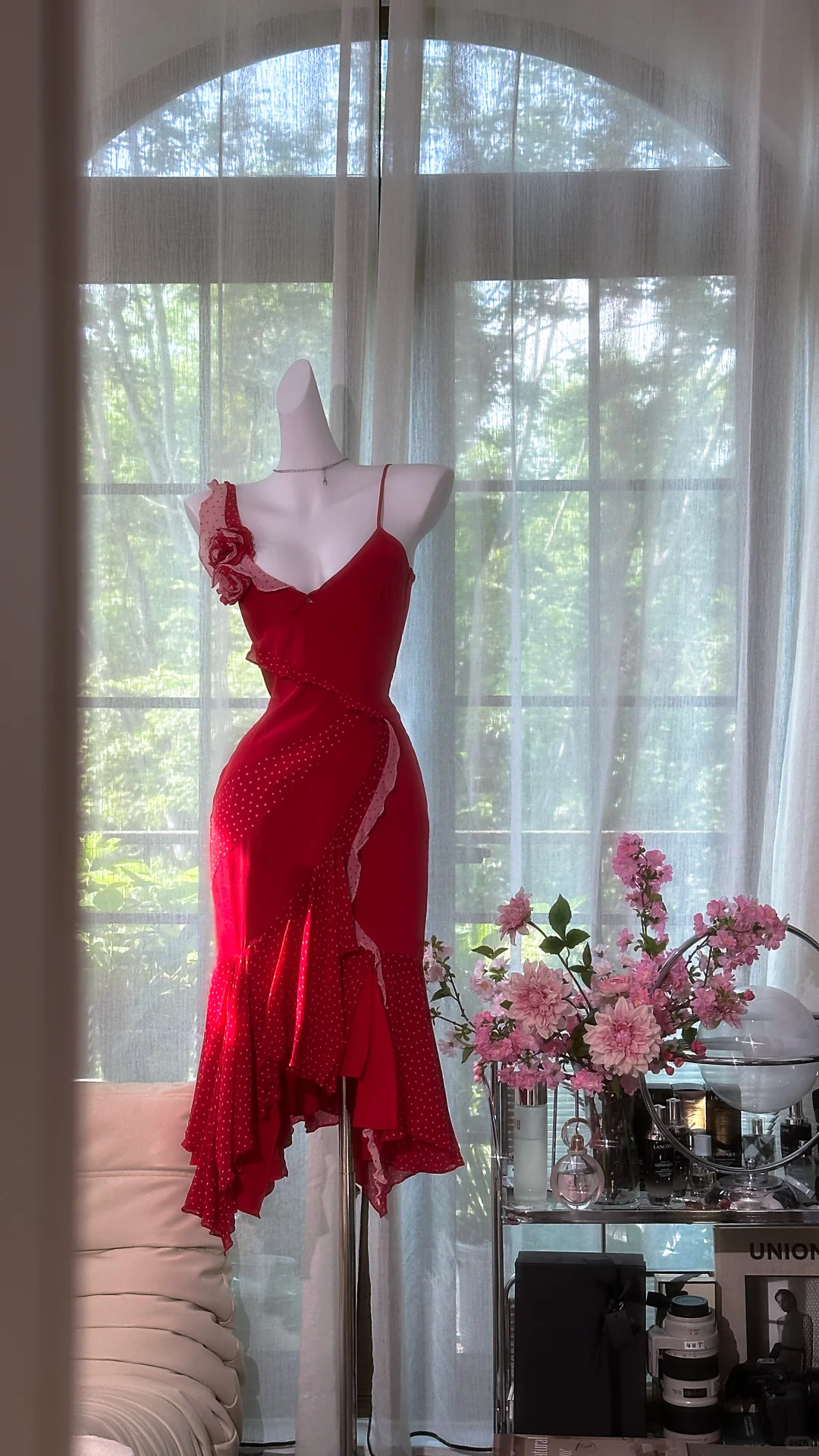 Romantic Red Polka Dot Mermaid Ruffle Homecoming Dress Party Dress DP8124