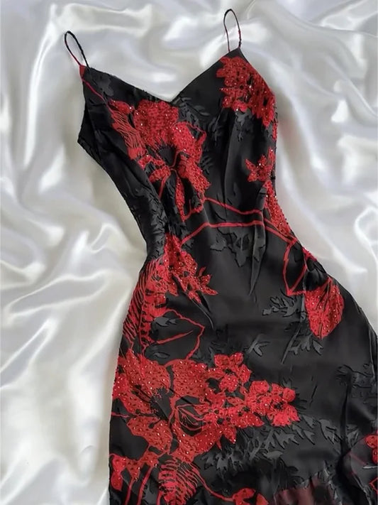 Vintage Beaded Applique Prom Dress Sheath Evening Dress Spaghetti Strap Fairy Dress DP6651