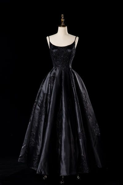 Black A-Line Spaghetti Straps Formal Long Evening Dress, DP2799