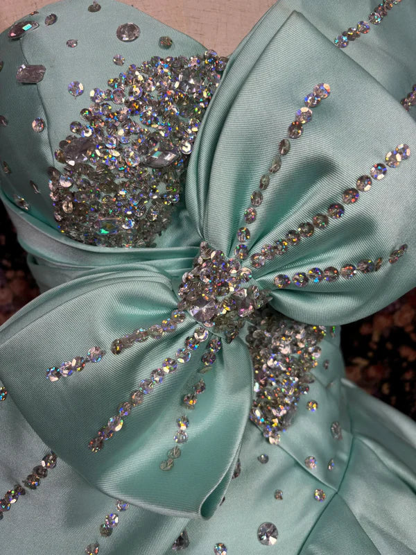 Retro Tiffany Blau One-Shoulder Perlen Sweet 16 Quinceanera A-Linie Abendkleid Ballkleid DP6291