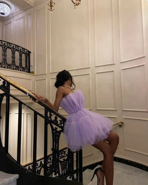 Lavender Strapless Tulle A-Line Short Party Dress, DP2562