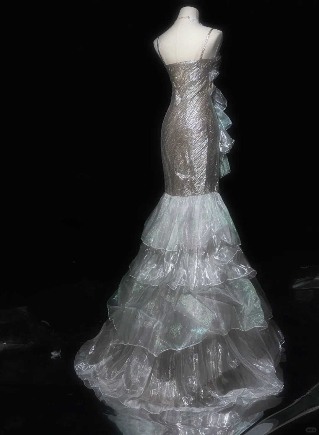 Light Grey Straps Mermaid Layers Long Prom Dress Vintage Evening Dresses, DP5183