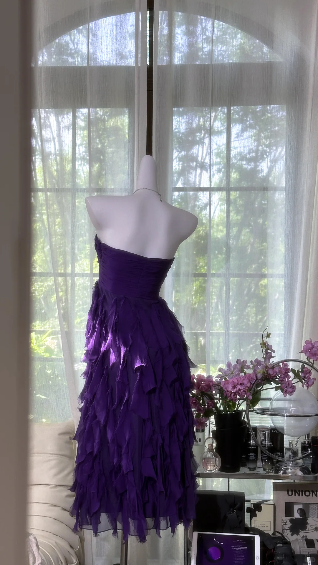 Elegant Purple Sweetheart Strapless Romantic A-Line Chiffon Tiered Evening Dress Prom Dresses DP6143