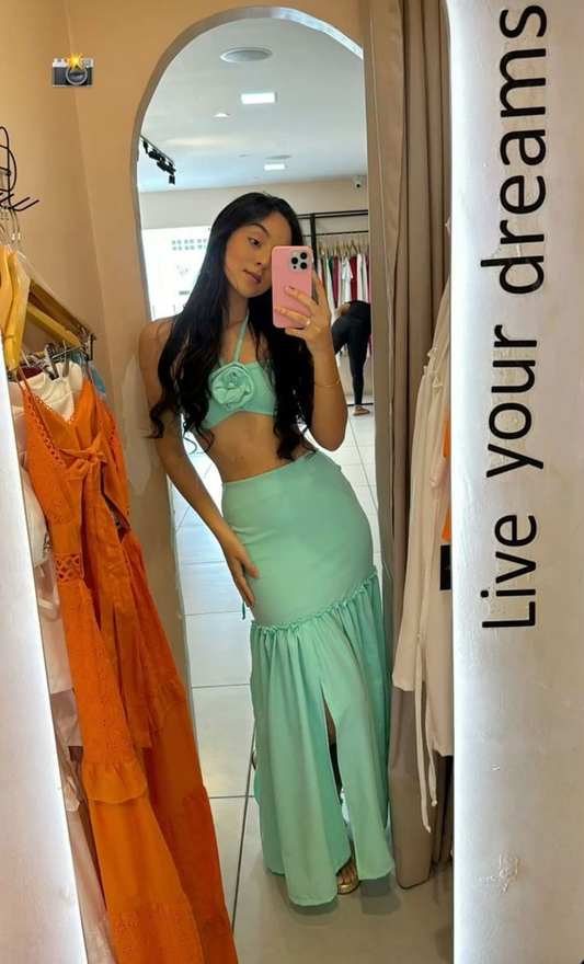 Süßes blaues 2-teiliges modisches Sommer-Urlaubskleid, Partykleid, DP3667