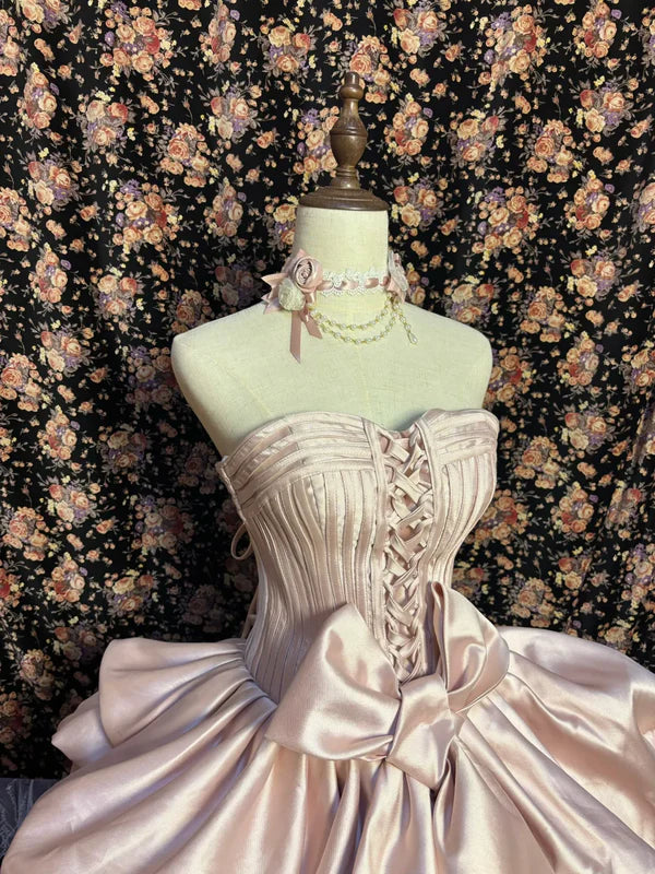 Vintage Light Pink Sweetheart Satin Sweet 16 Quinceanera A-Line Princess Evening Dress Ball Gown DP6293