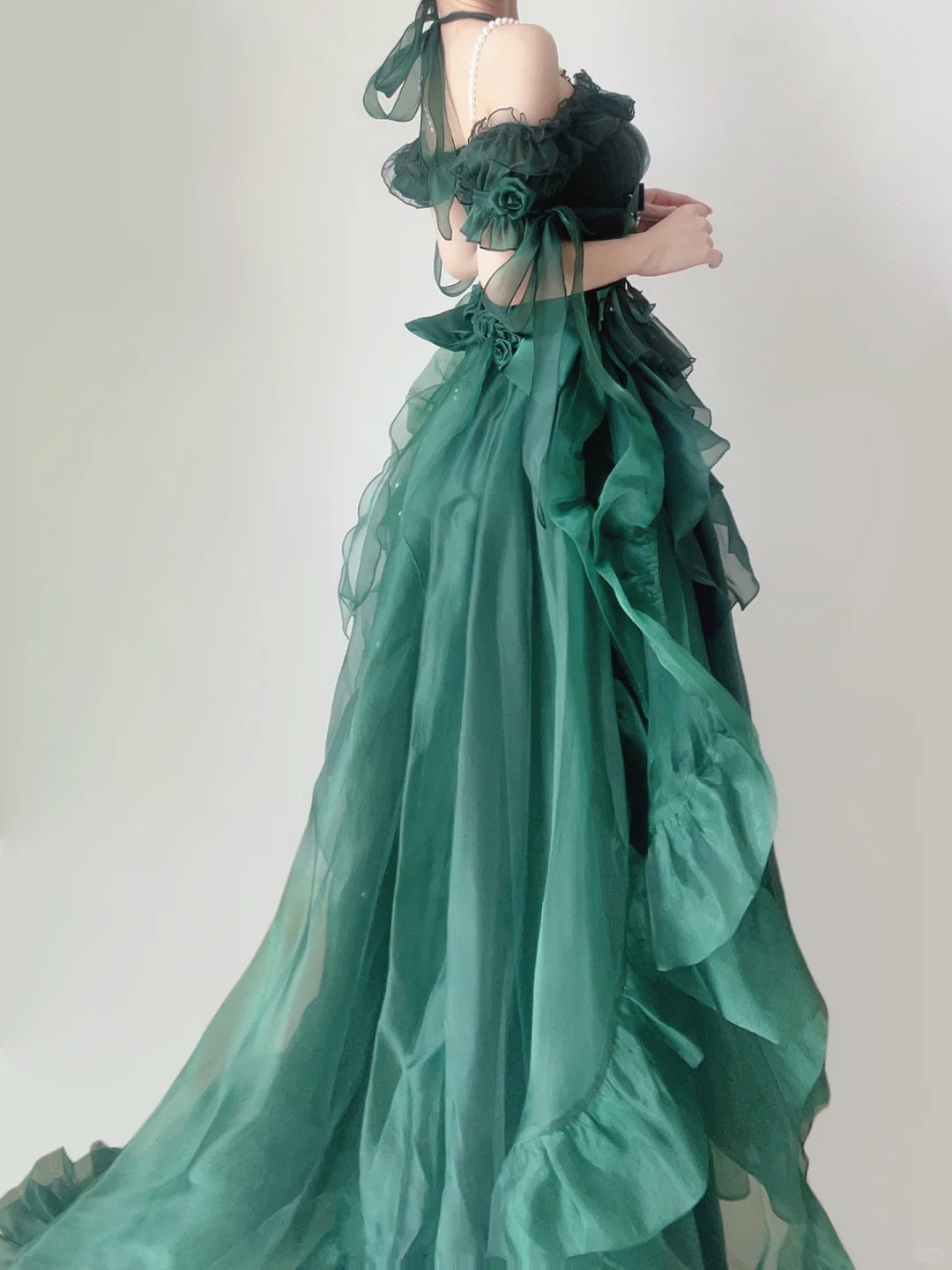 Green Off Shoulder A-Line Chiffon Long Party Dress Pretty Birthday Outfits, DP5380