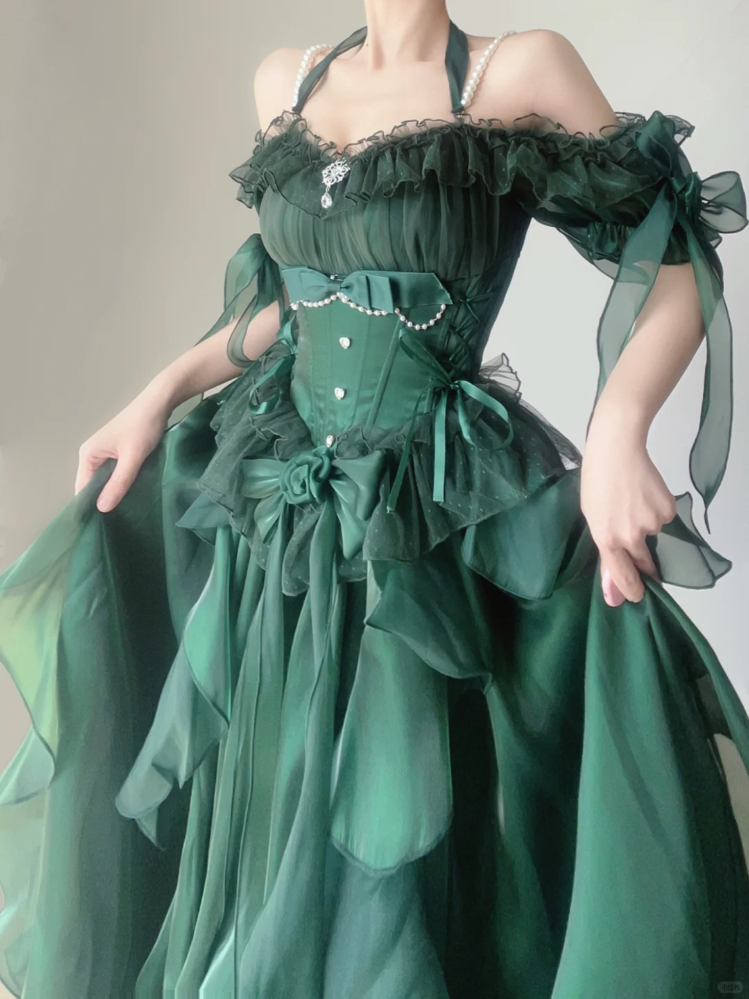Green Off Shoulder A-Line Chiffon Long Party Dress Pretty Birthday Outfits, DP5380