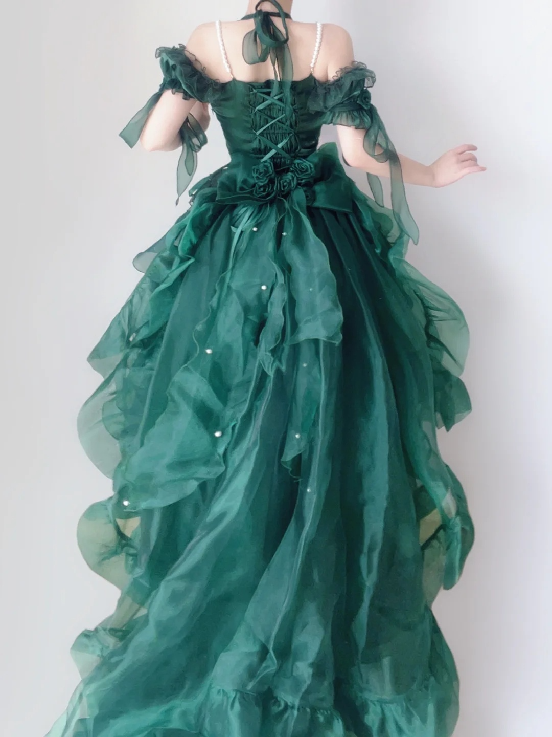 Green Off Shoulder A-Line Chiffon Long Party Dress Pretty Birthday Outfits, DP5380