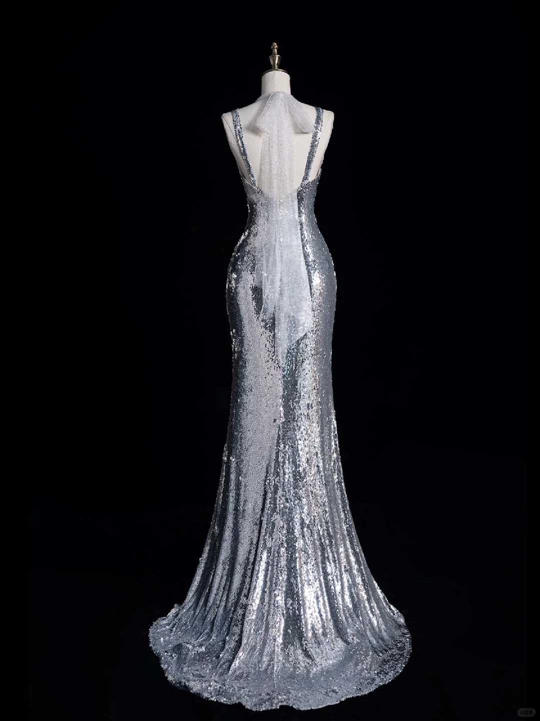 Silver Straps Halter Sequins Memaid Long Evening Party Dress Birthday Outfits, DP5258