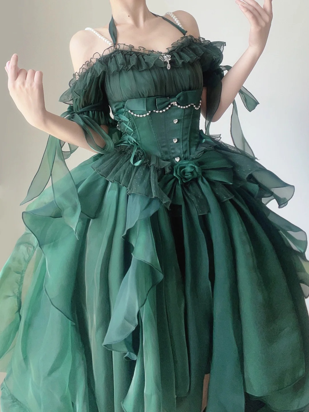 Green Off Shoulder A-Line Chiffon Long Party Dress Pretty Birthday Outfits, DP5380