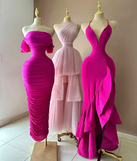 Hot Pink Off Shoulder Mermaid Long Party Dresses Wedding Guest Dresses, DP5452