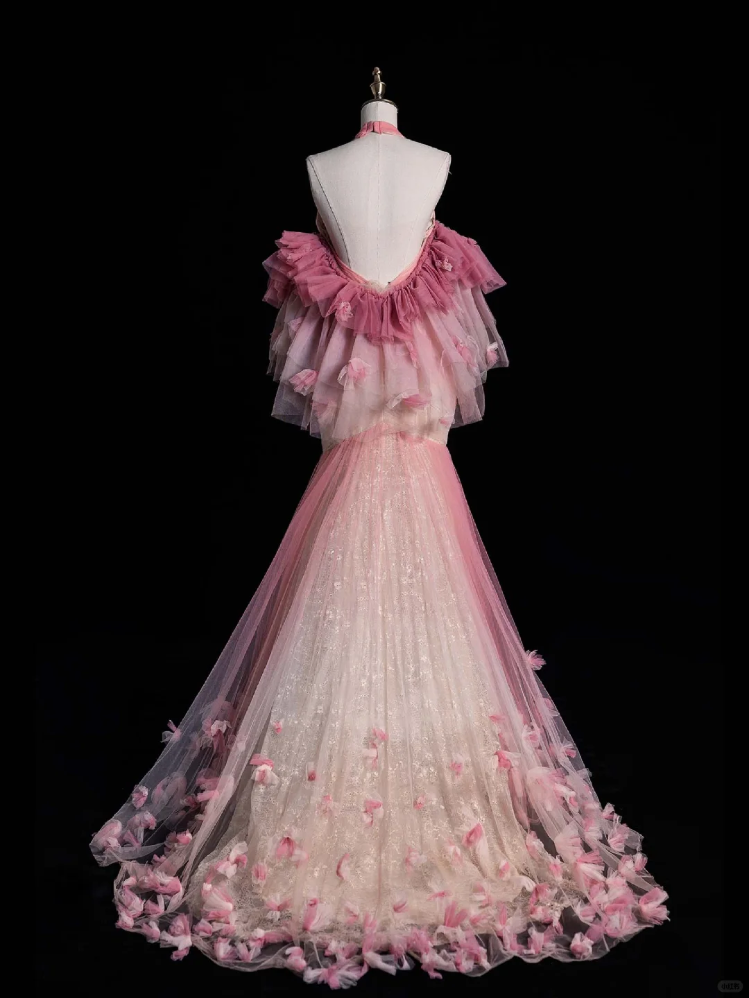 Pink Ombre Halter Memaid Tulle Long Evening Party Dress Birthday Outfits, DP5259