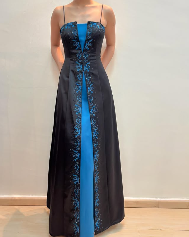 Elegant Straps A-Line Satin Beaded Vintage Prom Dress Formal Evening Dress, DP5404