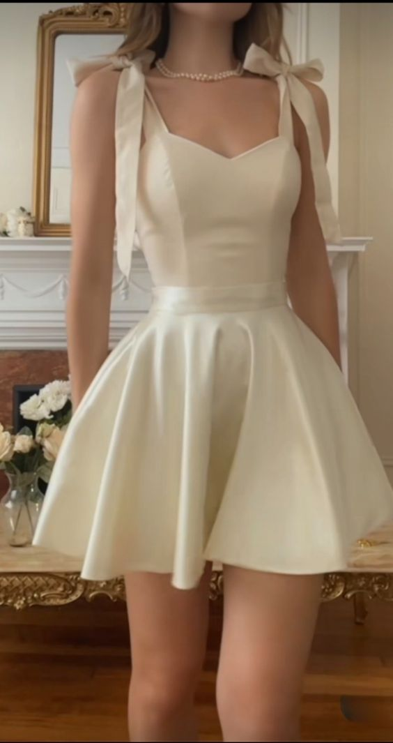 Lovely White Straps A-Line Mini Homecoming Dress Birthday Dress DP2885 – DSProm Lovely White Straps A-Line Mini Homecoming Dress Birthday Dress DP2885 – DSProm