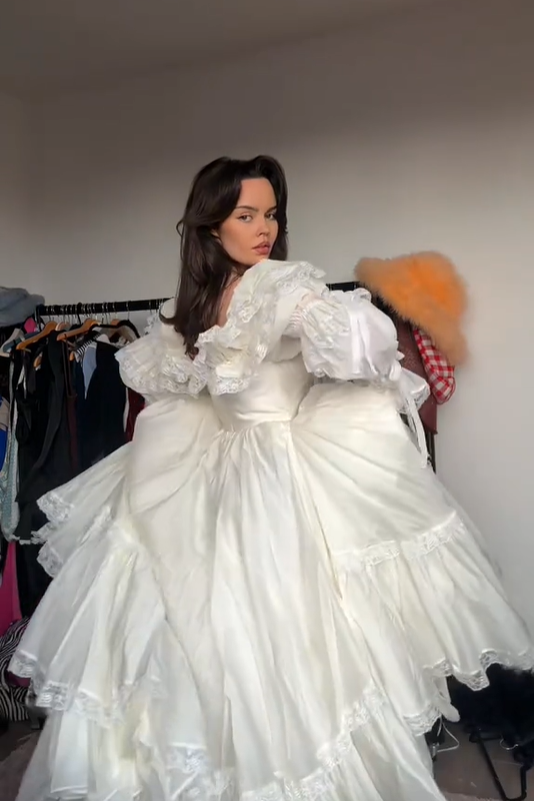 Robe de soirée blanche princesse coupe trapèze à manches longues, tenue d'anniversaire, DP3370