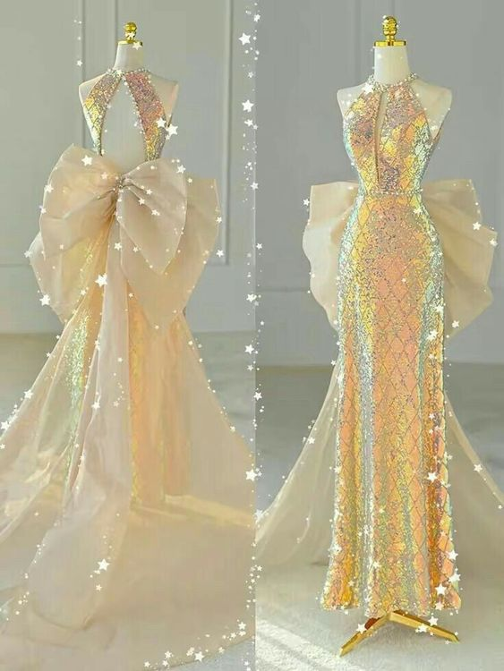 Gorgeous Gold Halter Sequins Glitter Long Prom Dress Evening Gown, DP3211