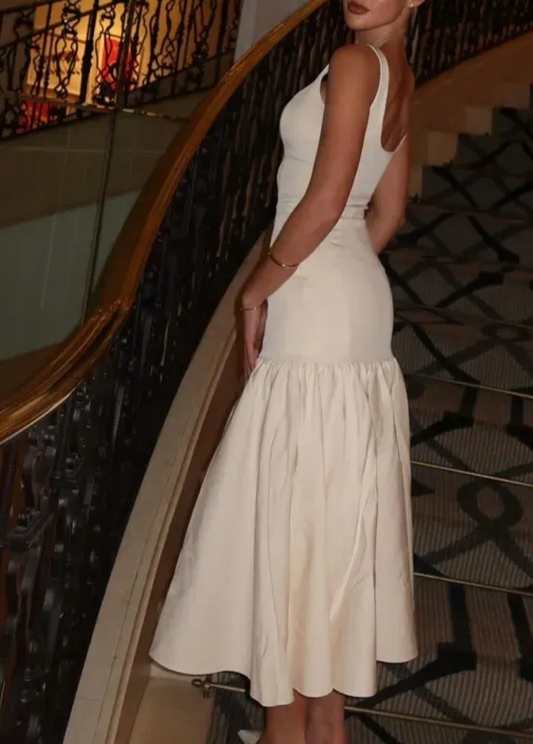 Elegantes Elfenbeinfarbenes Träger-Etuikleid für formelle Abendpartys, DP2829