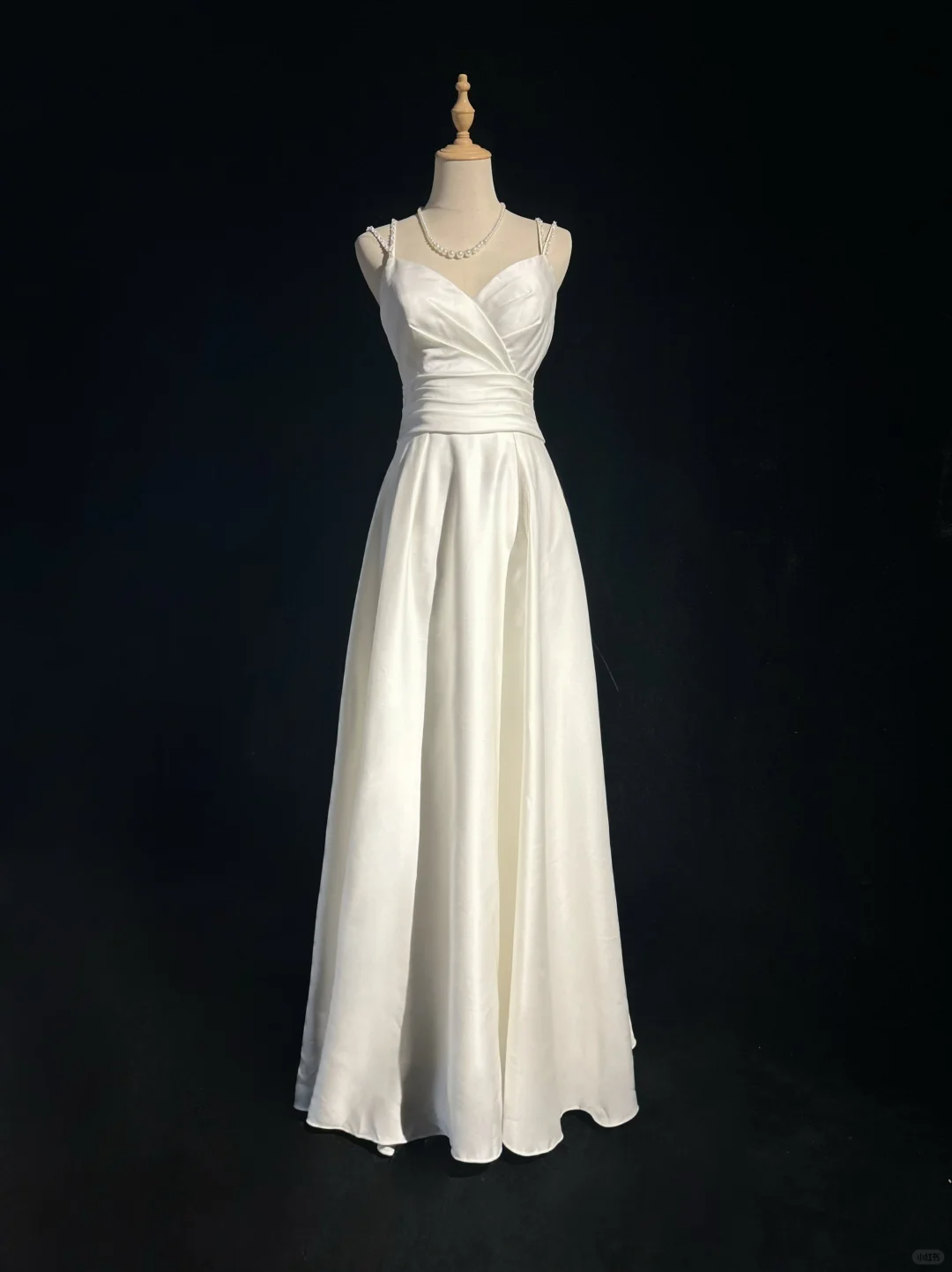 Elegant White Straps A-Line Satin Beading Long Formal Prom Dress Evening Dress, DP5322
