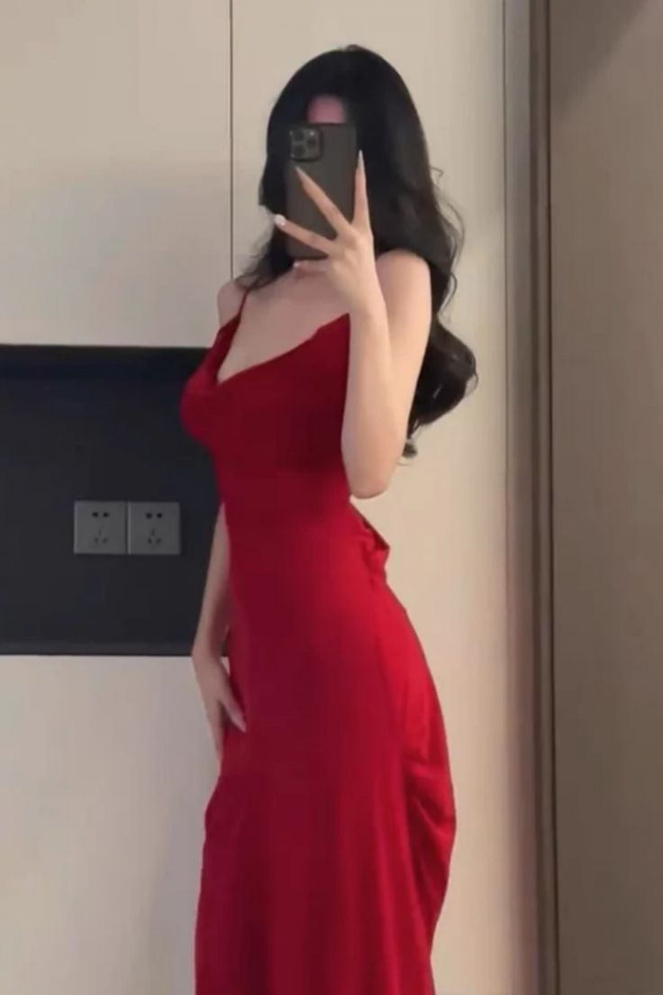Robe de soirée fourreau longue rouge à bretelles, tenue d'anniversaire, DP3092