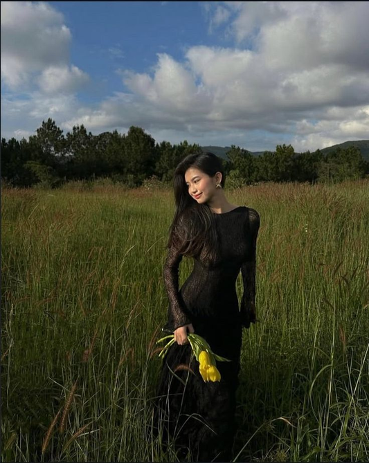 Sexy Black Long Sleeves A-Line Lace Long Party Dresses Elegant Evening Dress, DP5435