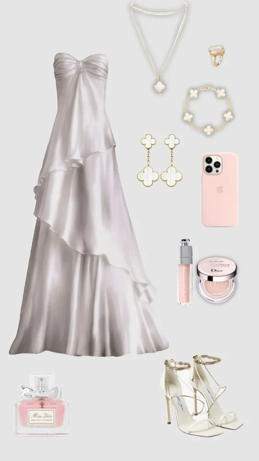 Robe longue blanche bustier en satin, coupe trapèze, tenue de soirée, anniversaire, DP3424