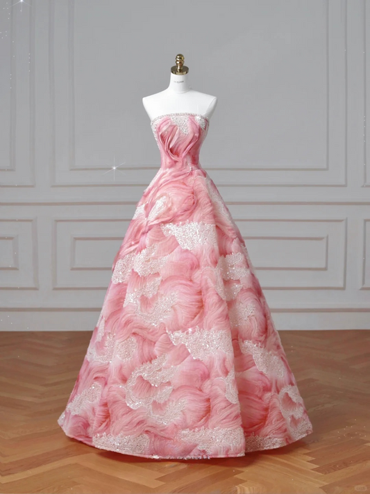 Gorgeous Pink Strapless A-Line Sequins Long Party Dress Birthday Outfits, DP5168