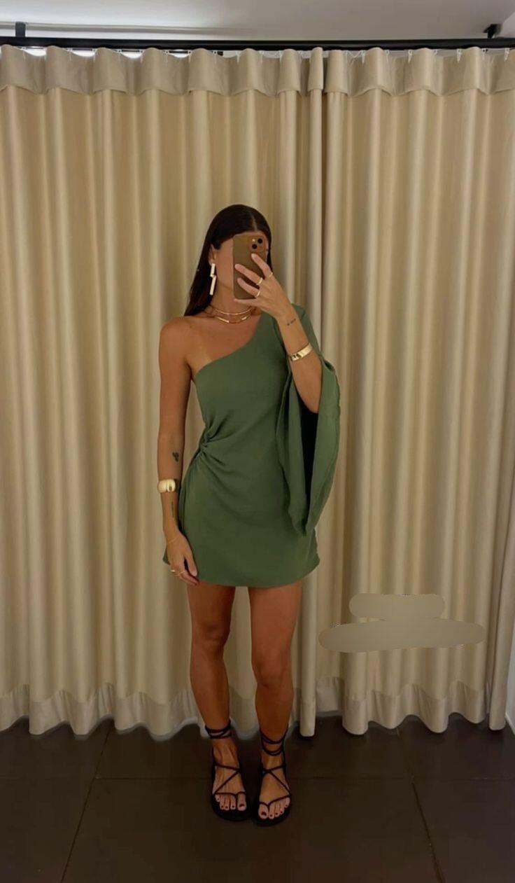 Chic Olive Green One-Shoulder Ruched Mini Homecoming Dress DP3276 DSProm Chic Olive Green One-Shoulder Ruched Mini Homecoming Dress DP3276 DSProm