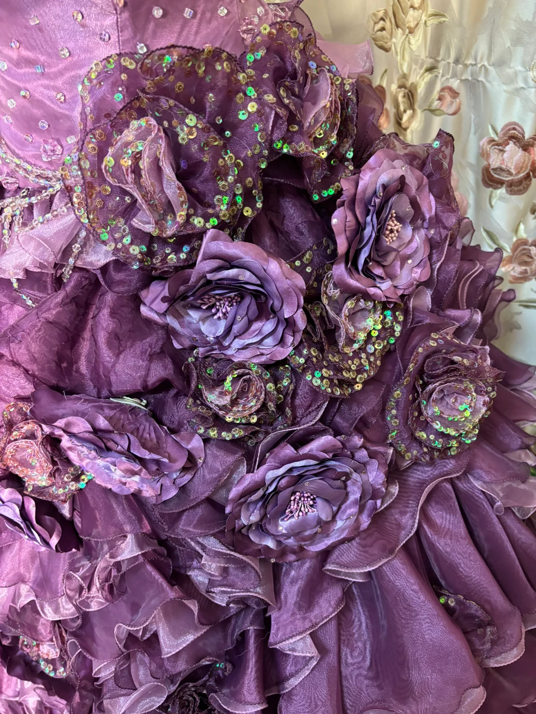 Gorgeous Purple Strapless A-Line Floral Quinceanera Dress Birthday Ball Gown, DP5134