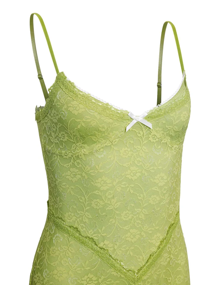 Green Spaghetti Straps Lace Sheath Long Prom Dress Evening Gown, DP3014