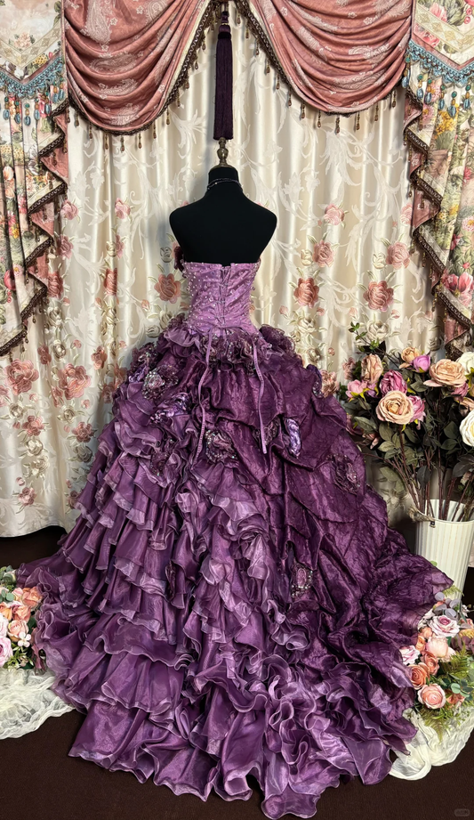 Gorgeous Purple Strapless A-Line Floral Quinceanera Dress Birthday Ball Gown, DP5134
