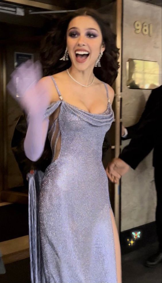 Purple Straps Off Shoulder Shiny Long Party Dress with Split, DP2707