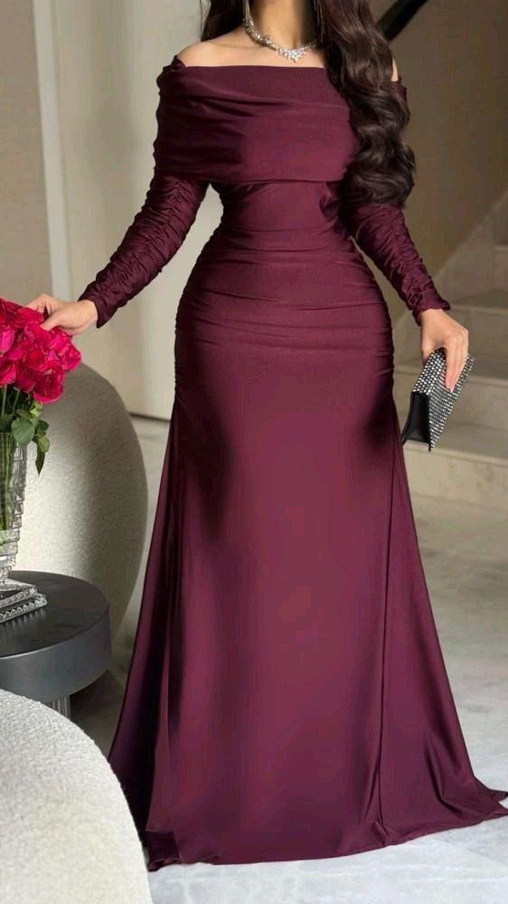 Elegant Burgundy off Shoulder Sheath Long Formal Party Dress Evening Gown, DP5187