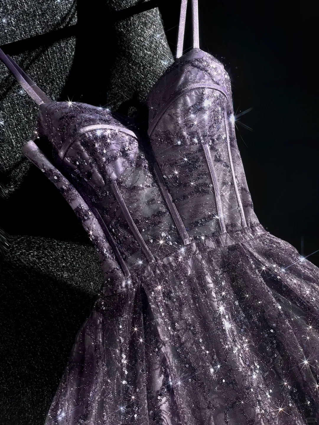 Robe de bal longue violette brillante à bretelles spaghetti, coupe trapèze, en dentelle et tulle, tenue d'anniversaire, DP5135