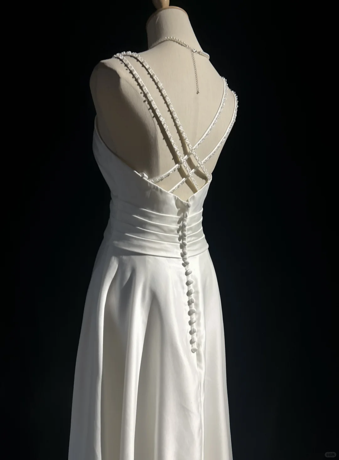 Elegant White Straps A-Line Satin Beading Long Formal Prom Dress Evening Dress, DP5322