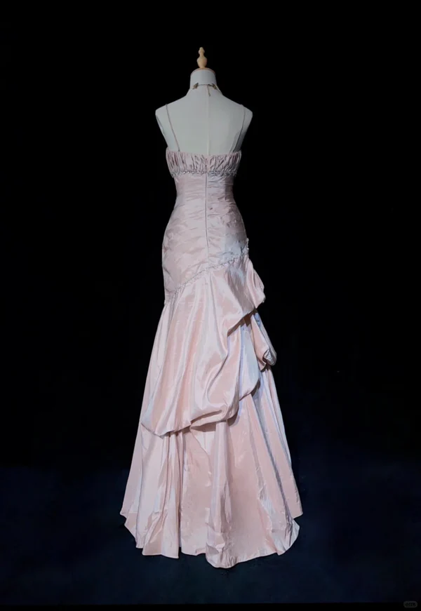 Light Pink Straps Mermaid Beading Vintage Long Party Dress Birthday Outfits, DP5241