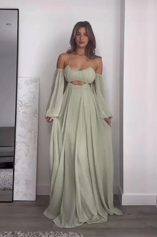 Light Blue Off The Shoulder A-Line Elegant Long Party Dress, DP2591