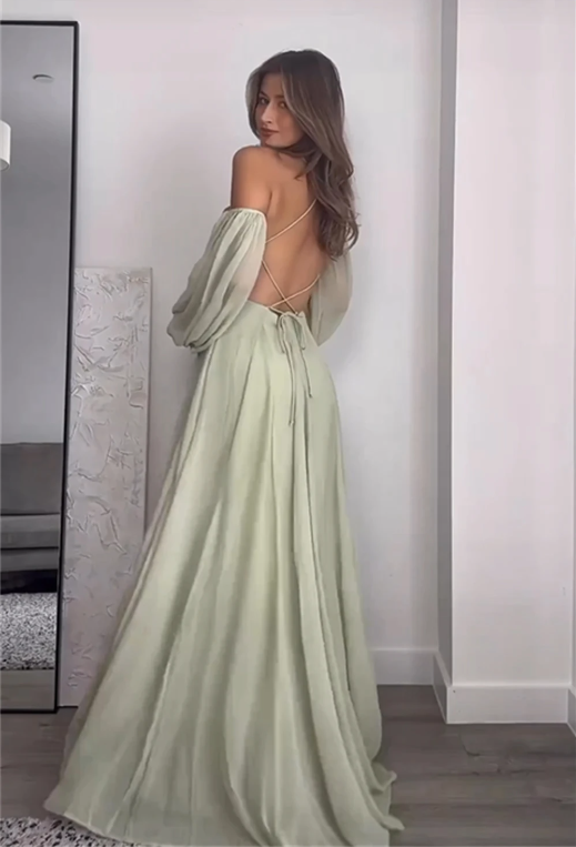 Light Blue Off The Shoulder A-Line Elegant Long Party Dress, DP2591