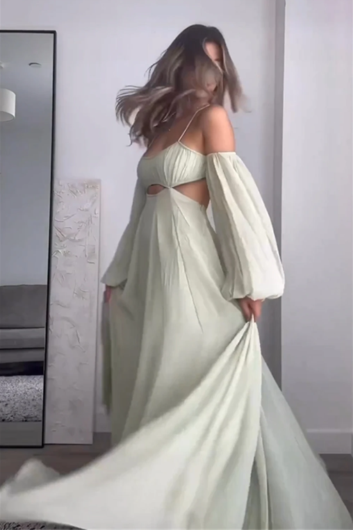 Light Blue Off The Shoulder A-Line Elegant Long Party Dress, DP2591