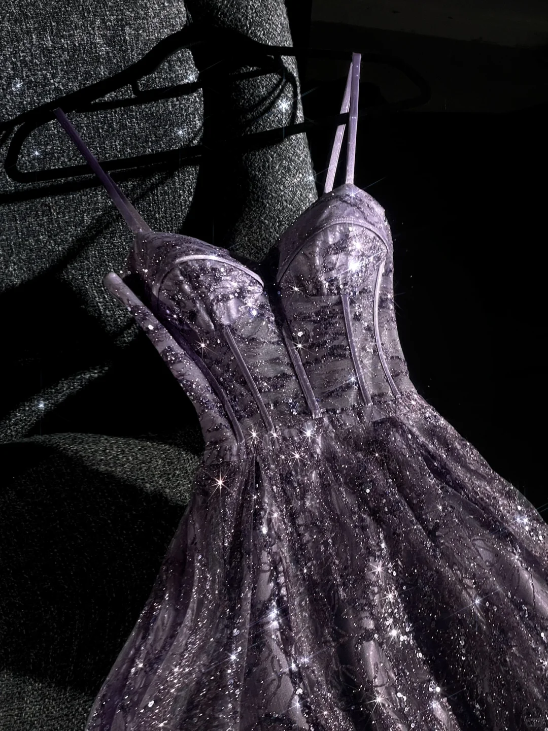 Robe de bal longue violette brillante à bretelles spaghetti, coupe trapèze, en dentelle et tulle, tenue d'anniversaire, DP5135