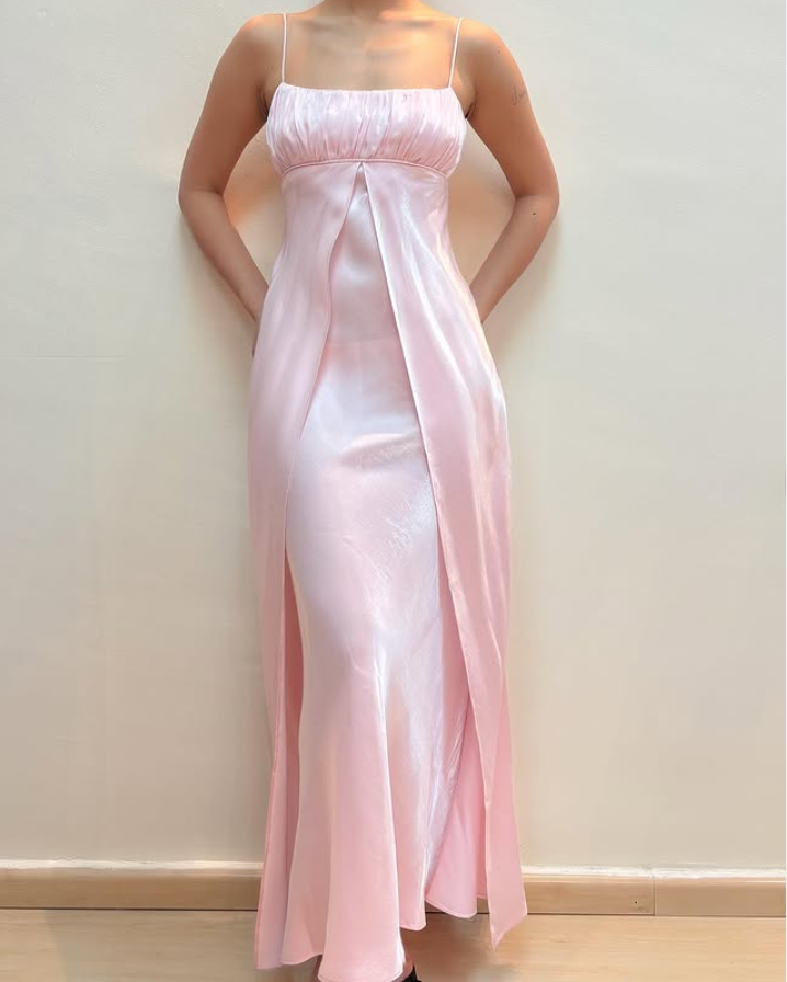 Light Pink Straps Sheath Satin Vintage Long Prom Dress Evening Party Dress, DP5402