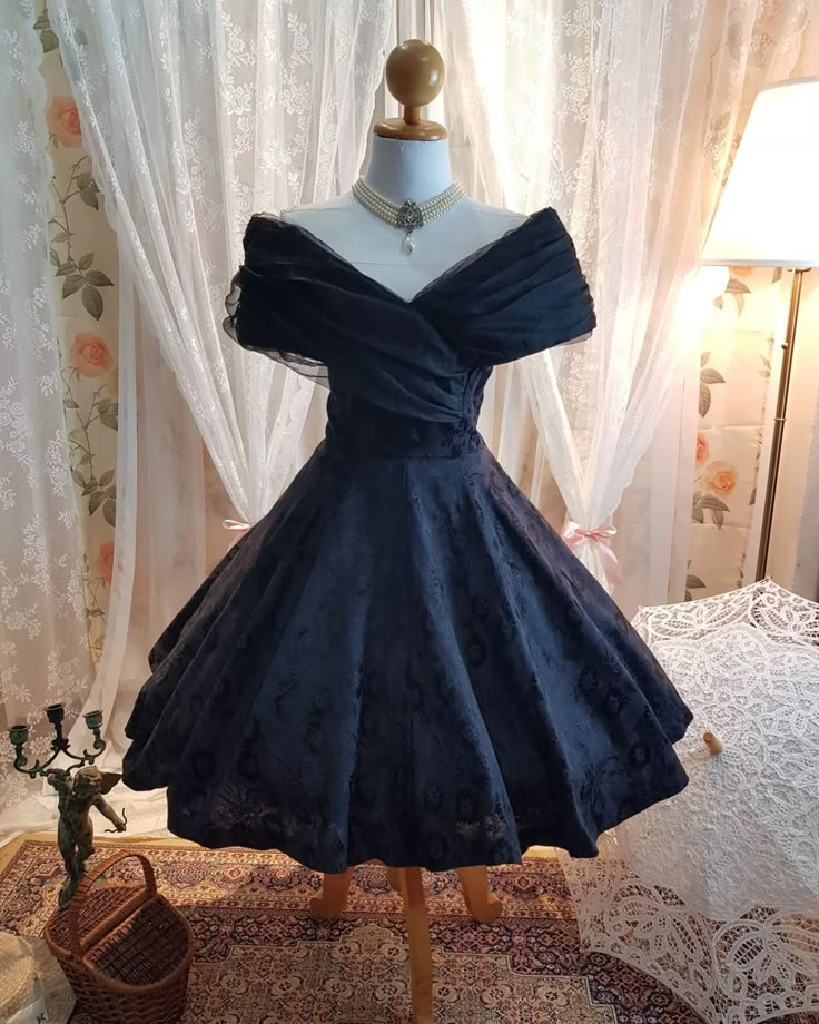 Vintage Dark Navy Off-Shoulder A-Line Chiffon Short Party Dresses Home DSProm Vintage Dark Navy Off-Shoulder A-Line Chiffon Short Party Dresses Home DSProm