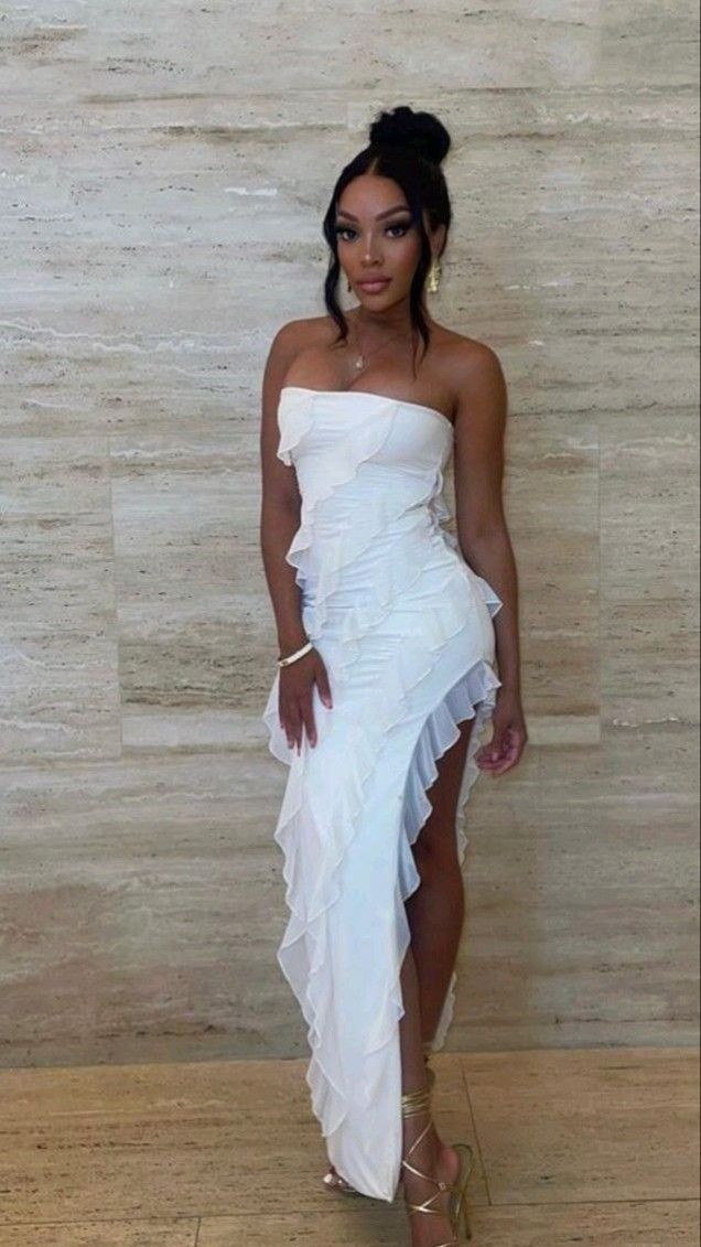 Robe de bal longue blanche bustier à volants, robe de soirée sexy, DP2882