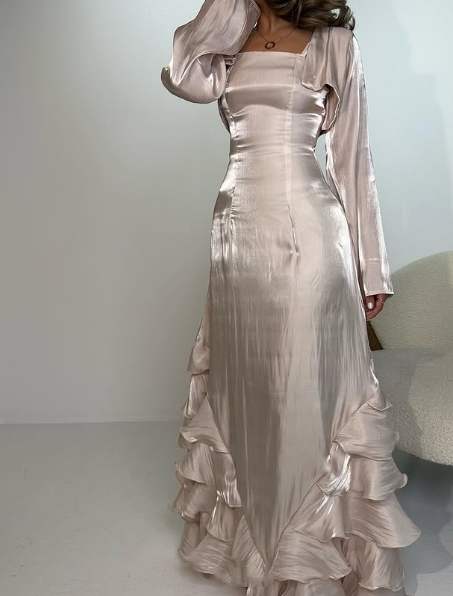 Vintage Spaghetti Straps Ruffles Long Party Dress, DP2450