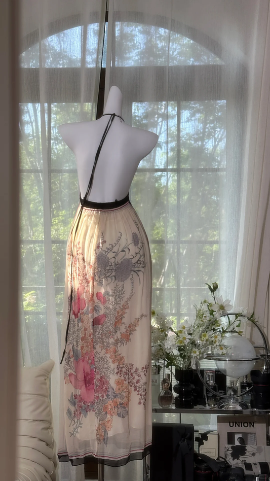Enchanting V-neck Floral Jacquard Chiffon Prom Dress Evening Dress DP6311