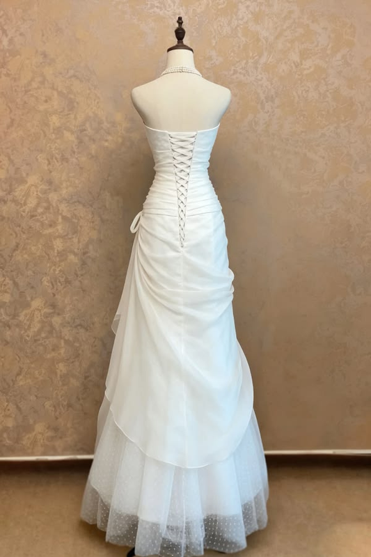 Vintage Strapless Ruched Draped Chiffon A-Line Wedding Dress DP8387