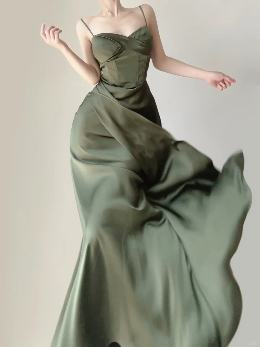 Green Spaghetti Straps Mermaid Satin Long Party Dress Wedding Guest Dress, DP5382